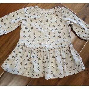 Baby Gap Cow Girl Horseshoe Dress Beige Brown 3-6 Months Cotton Western